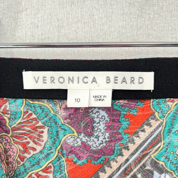 VERONICA BEARD Ari Ruched Midi Skirt Womens 10 Red Paisley Floral Print Slip - Picture 11 of 16